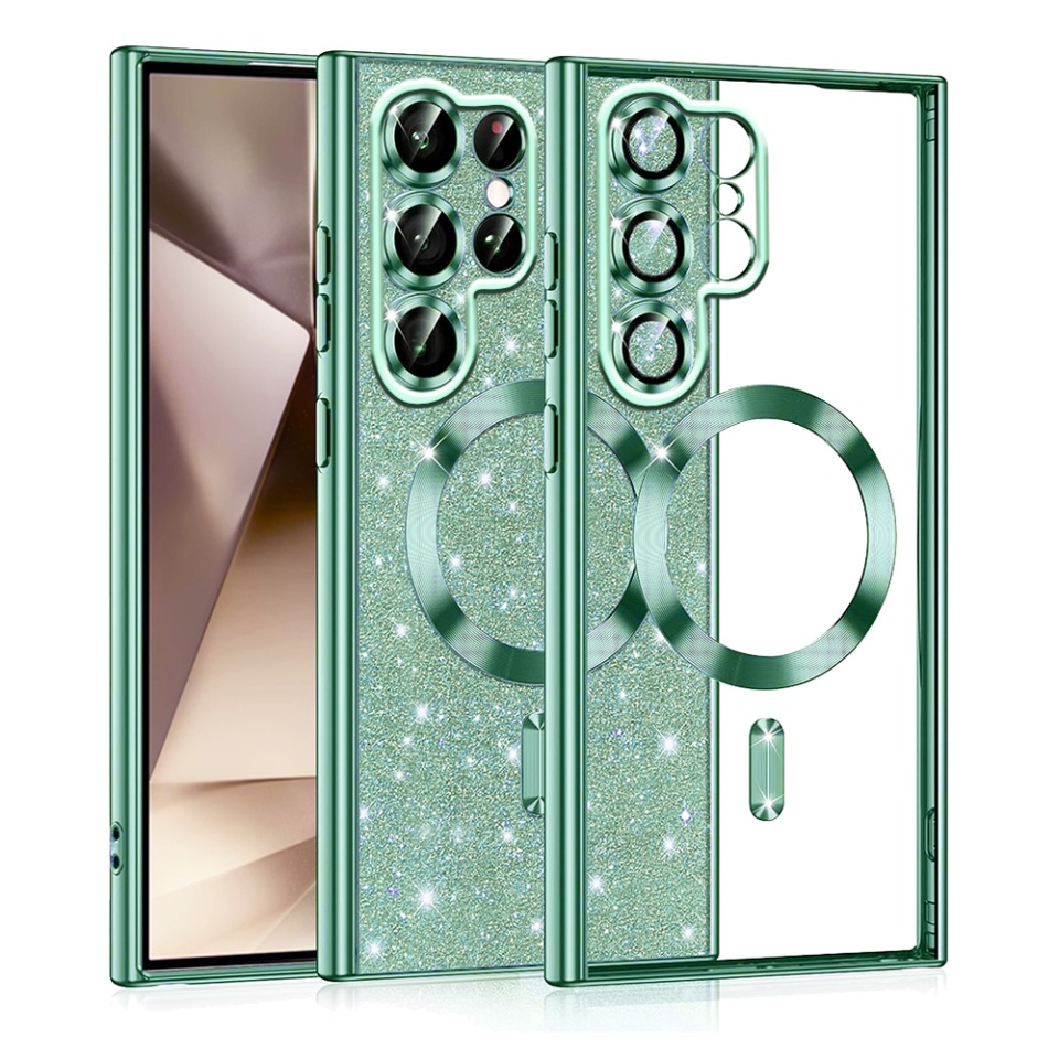 Husa pentru Samsung Galaxy S22 Ultra 5G Design Antisoc, Fundal Detasabil 2-in-1, Protectie Superioara, Margini Ridicate, SKDR Glitter - Verde deschis