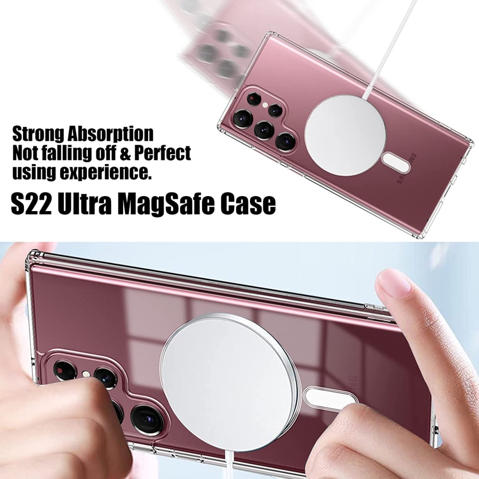 Husa pentru Samsung Galaxy S22 Ultra 5G, SKYDDAR INNOVATION, Shockproof MagSafe, Transparenta, set cu sticker - 2 | YEO