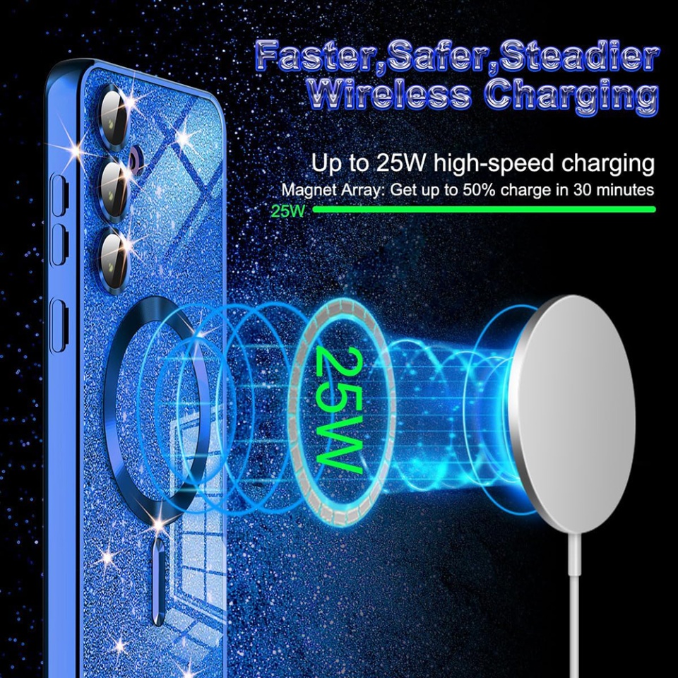Husa pentru Samsung Galaxy S23 FE, SKYDDAR INNOVATION, Luxury Glitter Magsafe, Antisoc, Fundal Detasabil 2-in-1, Margini Ridicate, set cu sticker, Auriu - 6