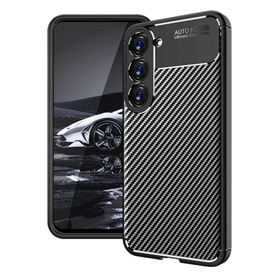 Husa pentru Samsung Galaxy S23 Plus, SKYDDAR INNOVATION, CarbonFiber, Antisoc, Negru, set cu sticker