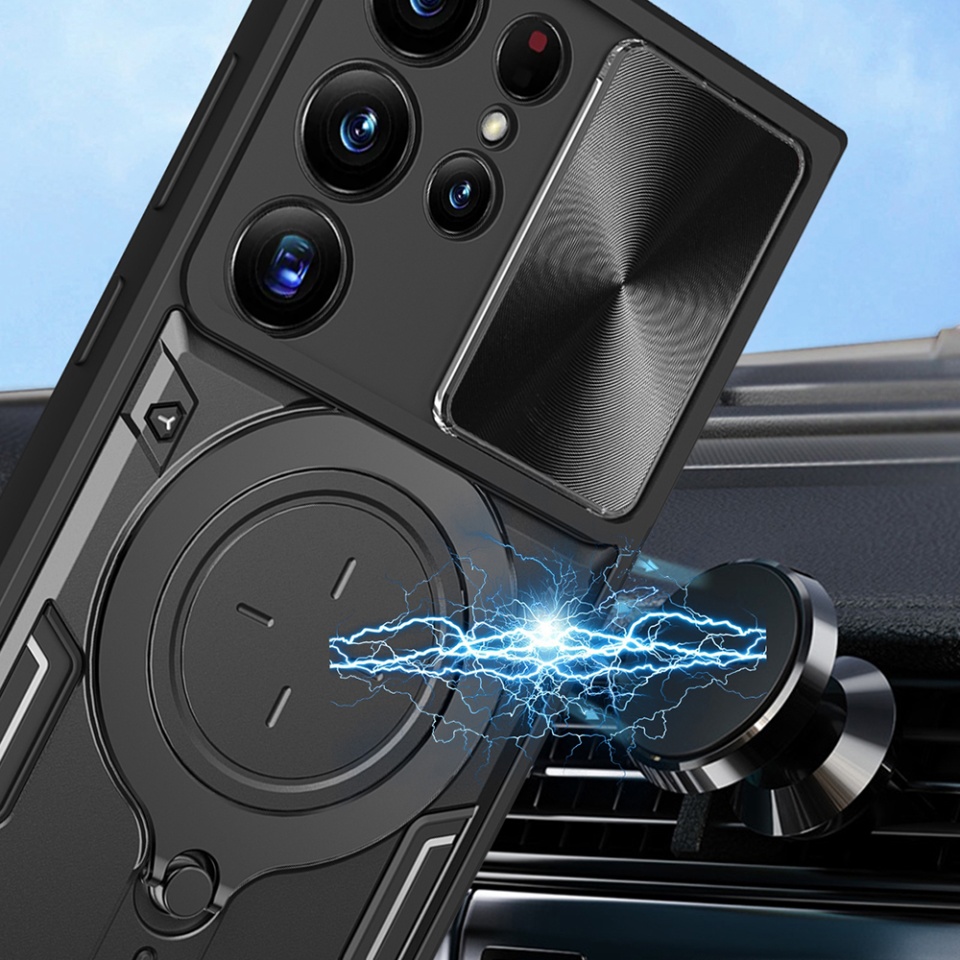 Husa pentru Samsung Galaxy S23 Ultra, cu inel magnetic si suport ajustabil, protecție completa camera, SKDR SafeCover - Negru - 3 | YEO