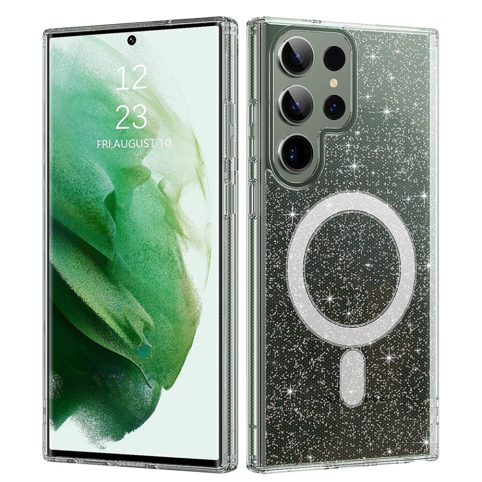 Husa pentru Samsung Galaxy S23 Ultra, Magsafe, din Silicon TPU cu Sclipici, Design Elegant si Ultra Subtire, SKDR Shine - Transparenta