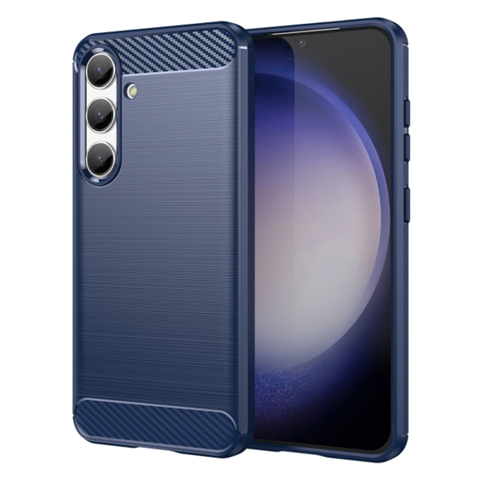 Husa pentru Samsung Galaxy S24 FE din Silicon Premium, Slim, cu textura Fibra Carbon - Albastru