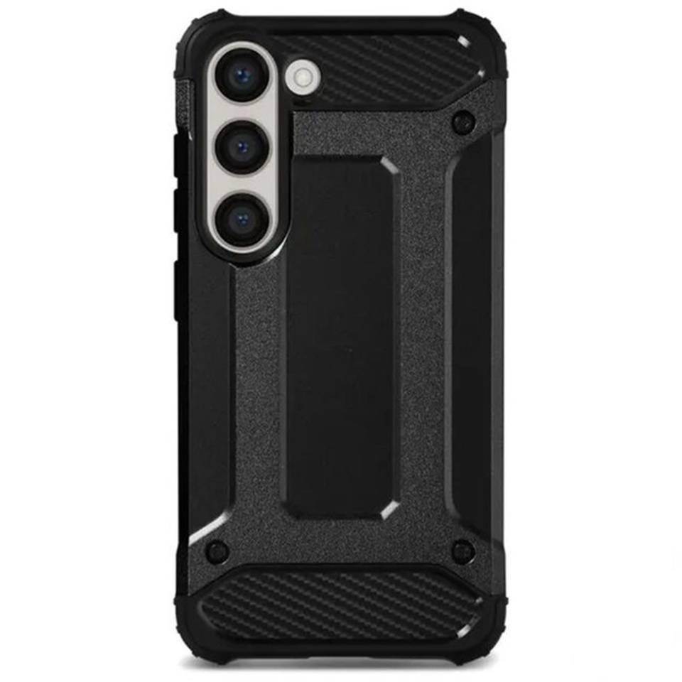 Husa pentru Samsung Galaxy S24 FE, SKYDDAR INNOVATION, Hybrid Armor, din Plastic Dur, Margini Cauciucate, Antisoc, set cu sticker, Negru - 1 | YEO