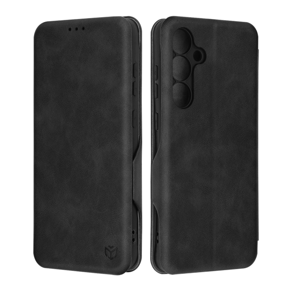 Husa pentru Samsung Galaxy S24 FE, SKYDDAR INNOVATION, Safe Wallet tip carte din Piele Ecologica, Suport Carduri, Inchidere Magnetica, Negru, set cu sticker