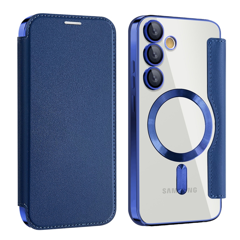 Husa pentru Samsung Galaxy S24 FE tip carte, SKYDDAR INOVATION, SmartMag Book, Magsafe, RFiD, Suport Carduri, set cu sticker, Albastru - 1 | YEO