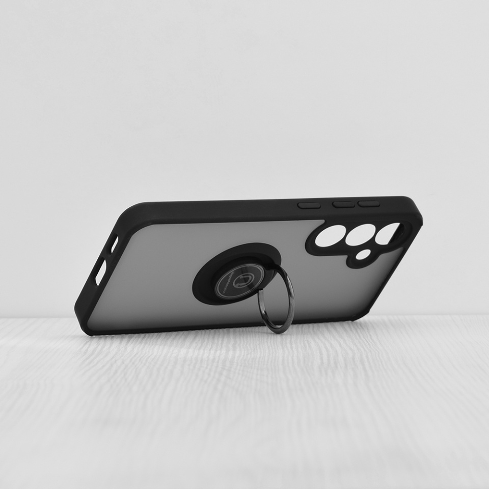 Husa pentru Samsung Galaxy S24, SKYDDAR INNOVATION, Glinth cu Inel Rotativ 360° Magnetic, Negru, set cu sticker - 1 | YEO