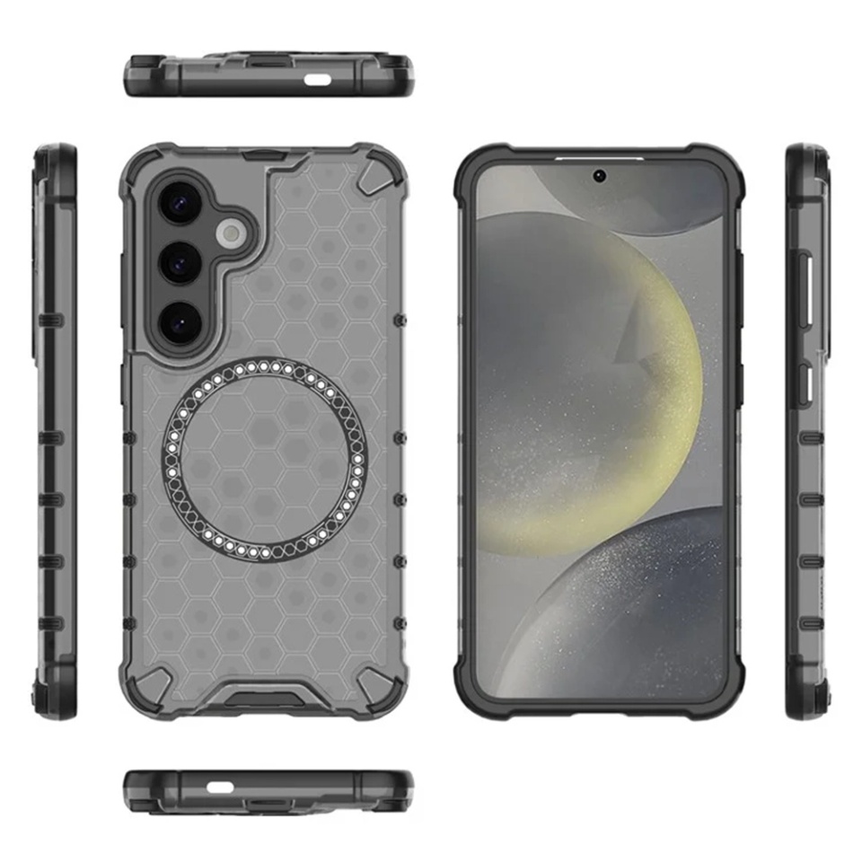 Husa pentru Samsung Galaxy S24, SKYDDAR INNOVATION, HoneyComb Shield MagSafe, Negru, set cu sticker - 3 | YEO