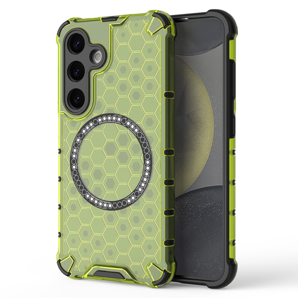 Husa pentru Samsung Galaxy S24, SKYDDAR INNOVATION, HoneyComb Shield MagSafe, Antisoc, set cu sticker, Verde