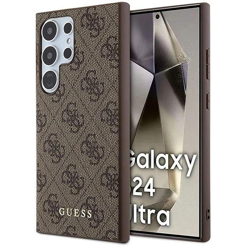Husa pentru Samsung Galaxy S24 Ultra, Guess, Hardcase 4G Metal Gold Logo, Maro