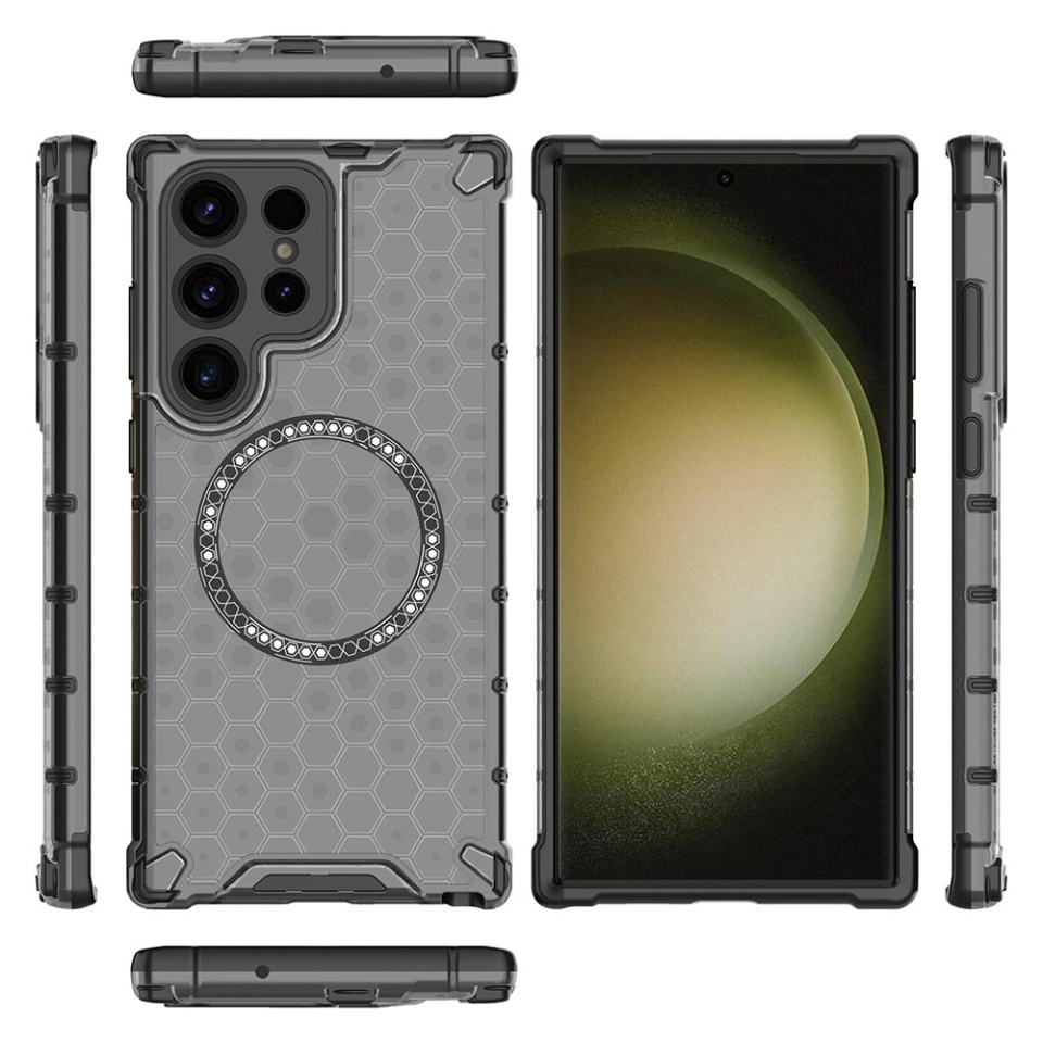 Husa pentru Samsung Galaxy S24 Ultra, SKYDDAR INNOVATION, HoneyComb Shield MagSafe, Negru, set cu sticker - 3 | YEO