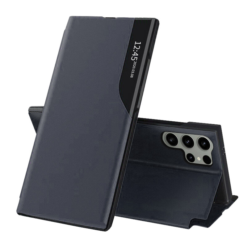 Husa pentru Samsung Galaxy S24 Ultra tip carte, Skyddar Eco View Leather - Albastru