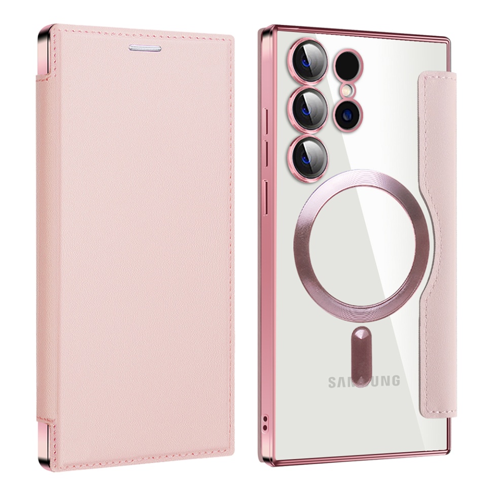 Husa pentru Samsung Galaxy S24 Ultra tip carte, SKYDDAR INOVATION, SmartMag Book, Magsafe, RFiD, Suport Carduri, set cu sticker, Roz - 1 | YEO
