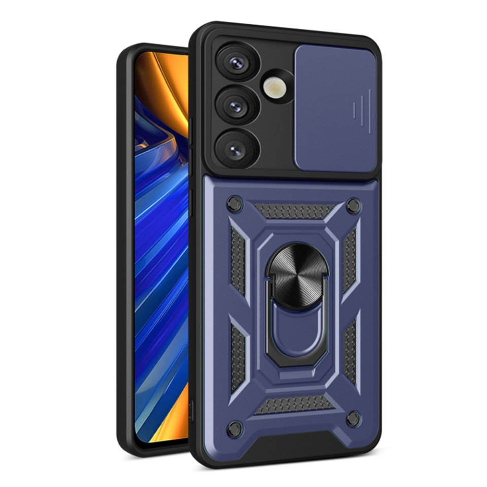 Husa pentru Samsung Galaxy S25 cu inel magnetic si protectie camera Skyddar CamShield - Albastru