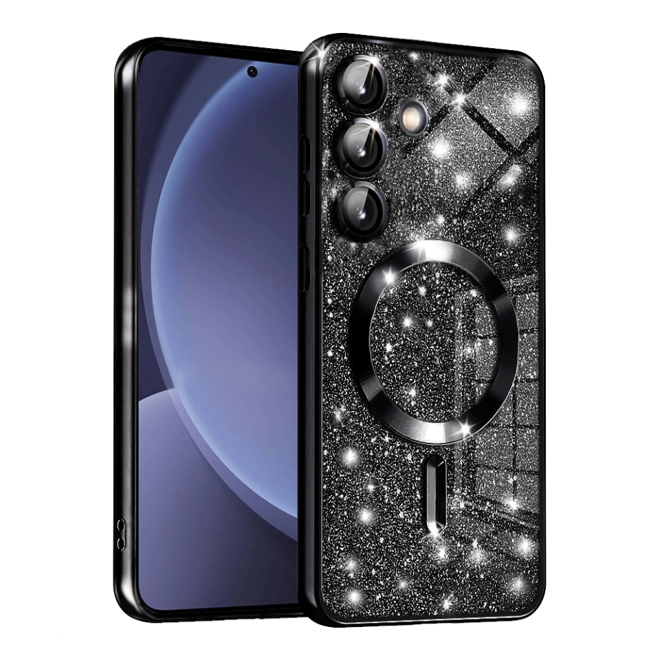 Husa pentru Samsung Galaxy S25 Design Antisoc, Fundal Detasabil 2-in-1, Protectie Superioara, Margini Ridicate, SKDR Glitter - Negru
