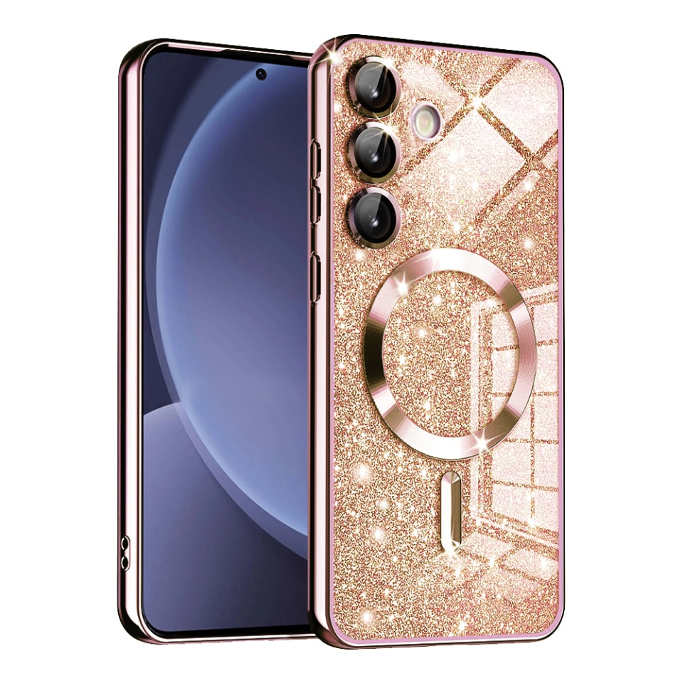 Husa pentru Samsung Galaxy S25 Design Antisoc, Fundal Detasabil 2-in-1, Protectie Superioara, Margini Ridicate, SKDR Glitter - Roz auriu