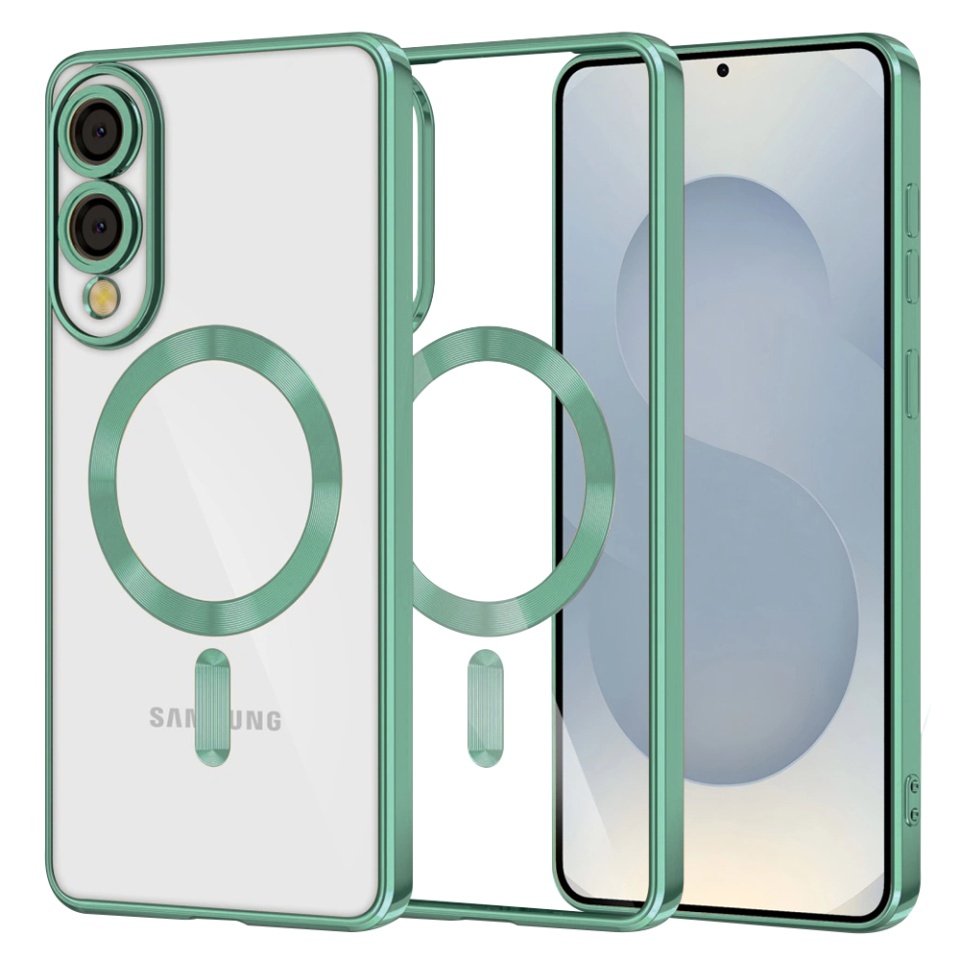 Husa pentru Samsung Galaxy S25 Edge, Luxury Shield Magsafe, Protectie Antisoc, set cu sticker, Verde deschis