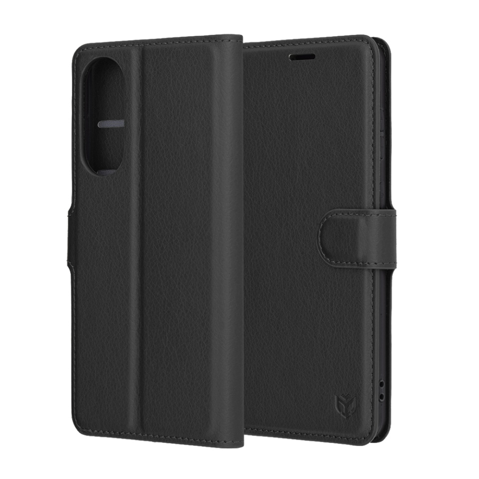 Husa pentru Samsung Galaxy S25 Edge, SKYDDAR INNOVATION, Leather Wallet, tip Carte cu Portofel Interior, Finisaje Premium, set cu sticker, Negru