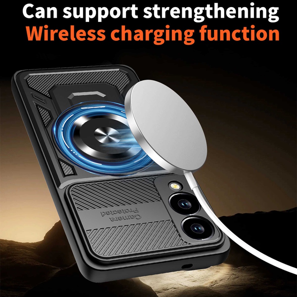 Husa pentru Samsung Galaxy S25 Edge, SKYDDAR INNOVATION, RuggedCam, Inel magnetic antisoc, set cu sticker, Negru - 1 | YEO