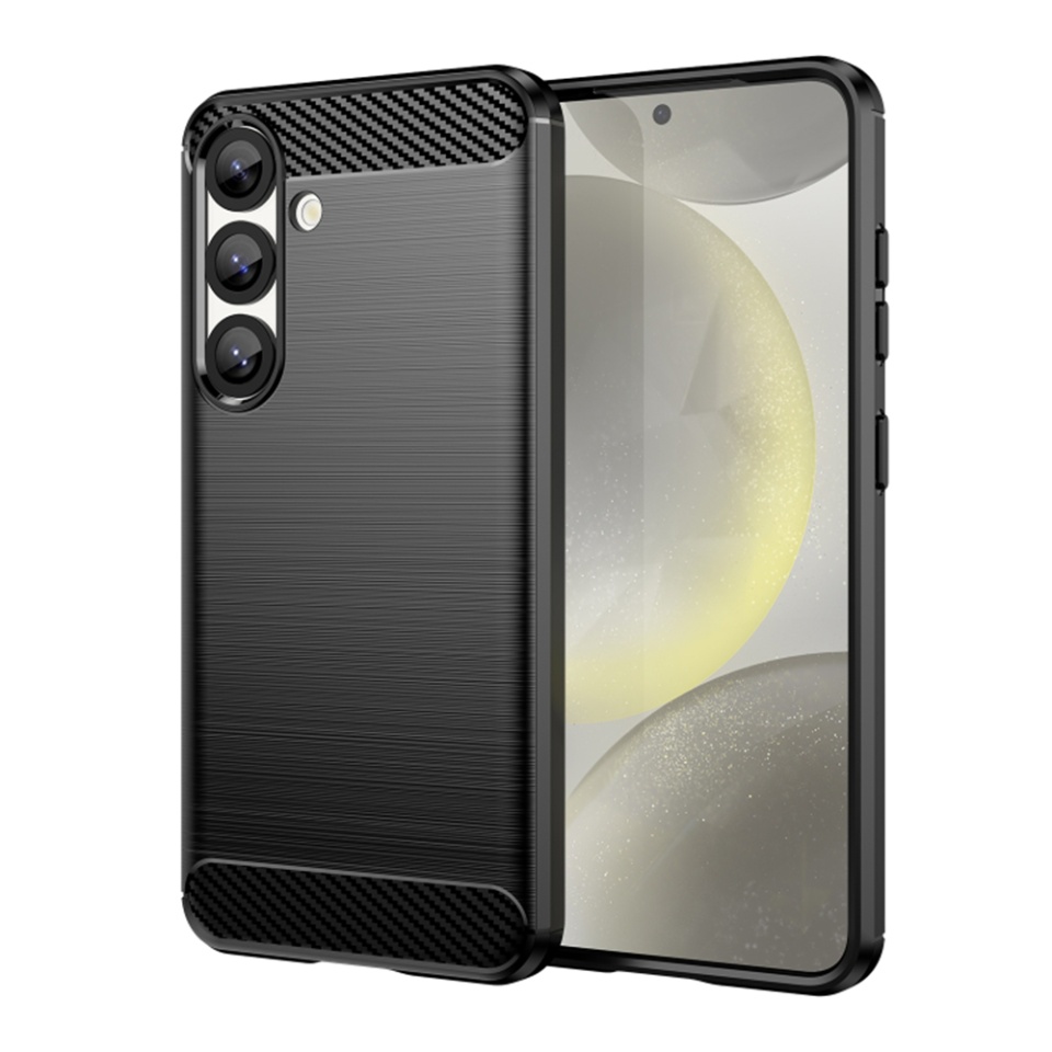 Husa pentru Samsung Galaxy S25 Plus din Silicon Premium, Slim, cu textura Fibra Carbon - Negru