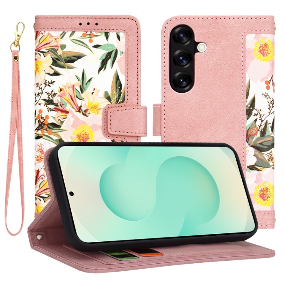 Husa pentru Samsung Galaxy S25 Plus, SKYDDAR INNOVATION, Flipcraft din Piele Ecologică, Stand Integrat, Buzunare pentru Carduri, set cu sticker, Roz