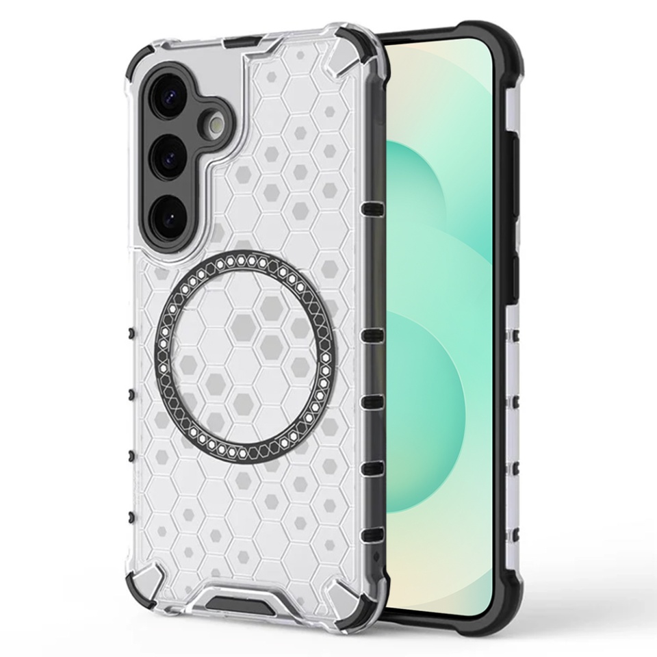Husa pentru Samsung Galaxy S25 Plus, SKYDDAR INNOVATION, HoneyComb Shield MagSafe, Alb, set cu sticker