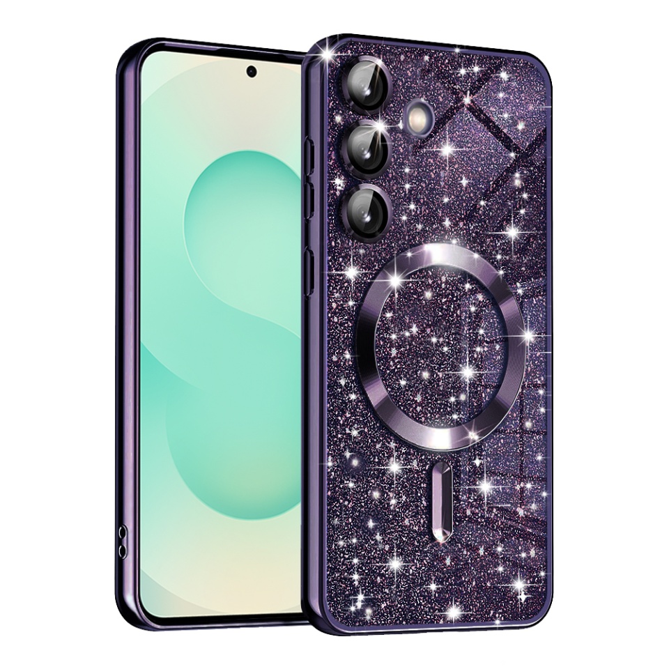Husa pentru Samsung Galaxy S25 Plus, SKYDDAR INNOVATION, Luxury Glitter Magsafe, Antisoc, Fundal Detasabil 2-in-1, Margini Ridicate, set cu sticker, Mov