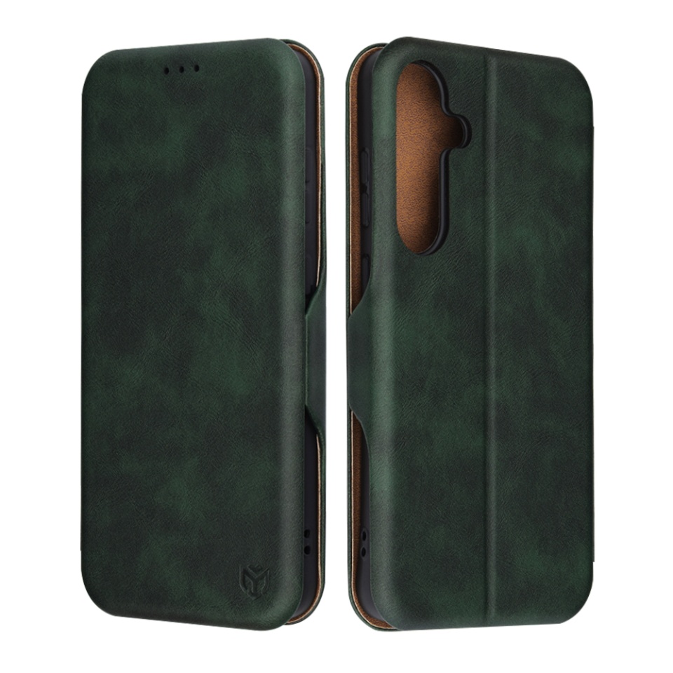 Husa pentru Samsung Galaxy S25 Plus, SKYDDAR INNOVATION, Safe Wallet tip carte din Piele Ecologica, Suport Carduri, Inchidere Magnetica, Verde, set cu sticker