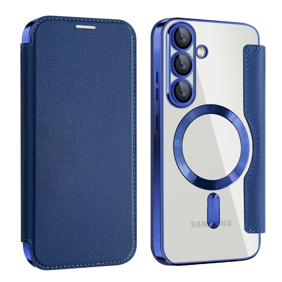 Husa pentru Samsung Galaxy S25 Plus tip carte, SKYDDAR INOVATION, SmartMag Book, Magsafe, RFiD, Suport Carduri, set cu sticker, Albastru - 1 | YEO