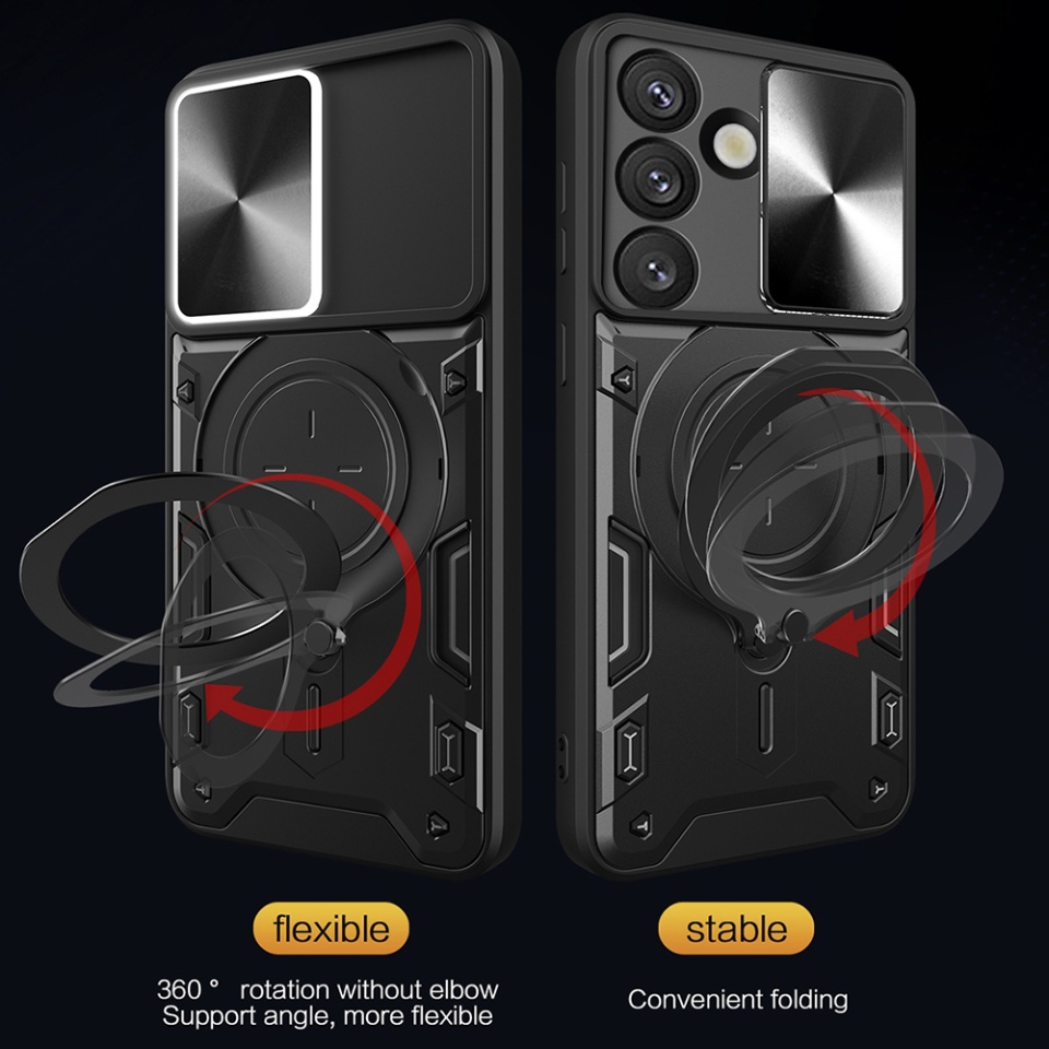 Husa pentru Samsung Galaxy S25, SKYDDAR INNOVATION, CamGuard Pro, Inel Magnetic, Protectie Camera, set cu sticker, Rosu - 2 | YEO