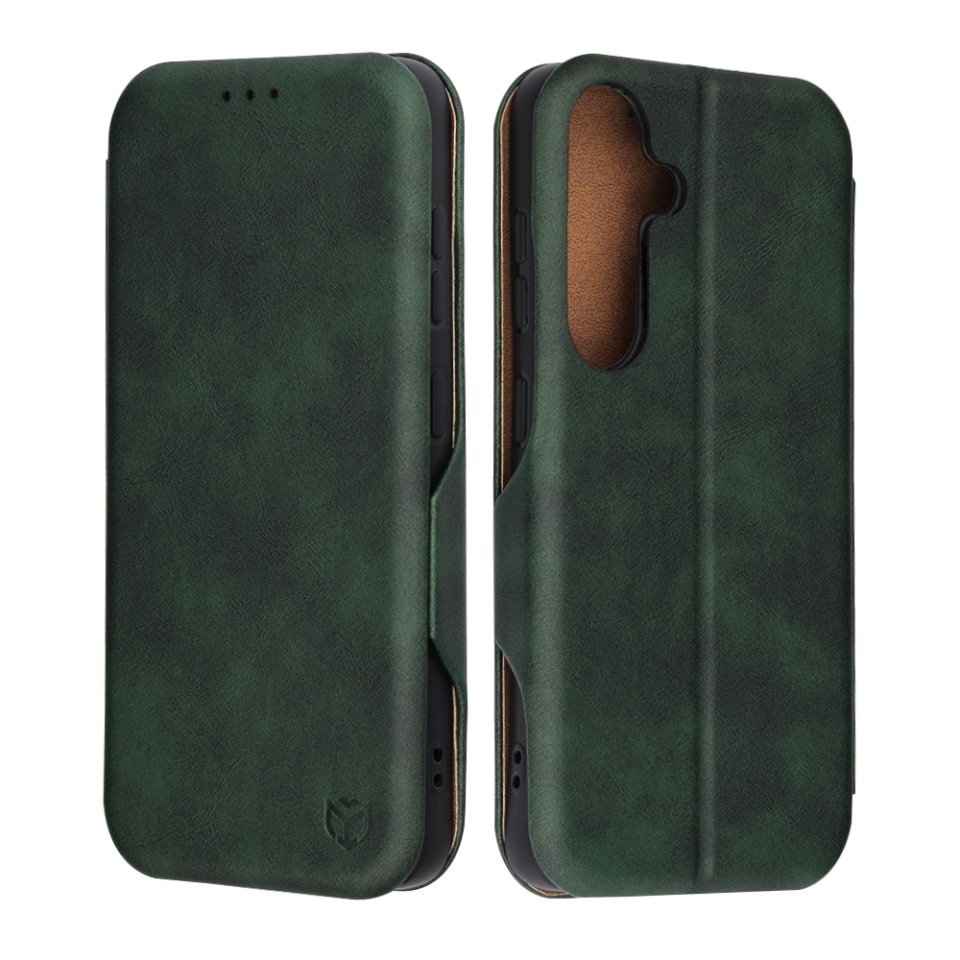 Husa pentru Samsung Galaxy S25, SKYDDAR INNOVATION, Safe Wallet tip carte din Piele Ecologica, Suport Carduri, Inchidere Magnetica, Verde, set cu sticker
