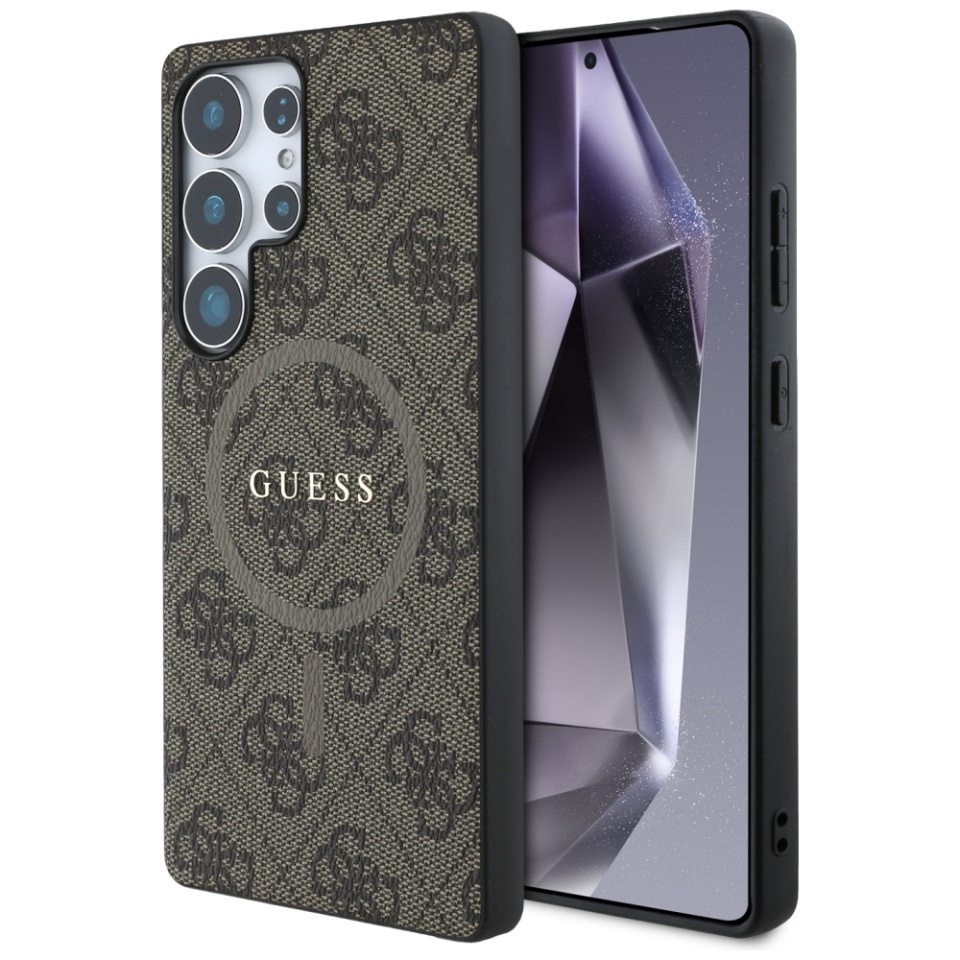 Husa pentru Samsung Galaxy S25 Ultra, 4G Ring Classic Logo MagSafe, Guess, Maro