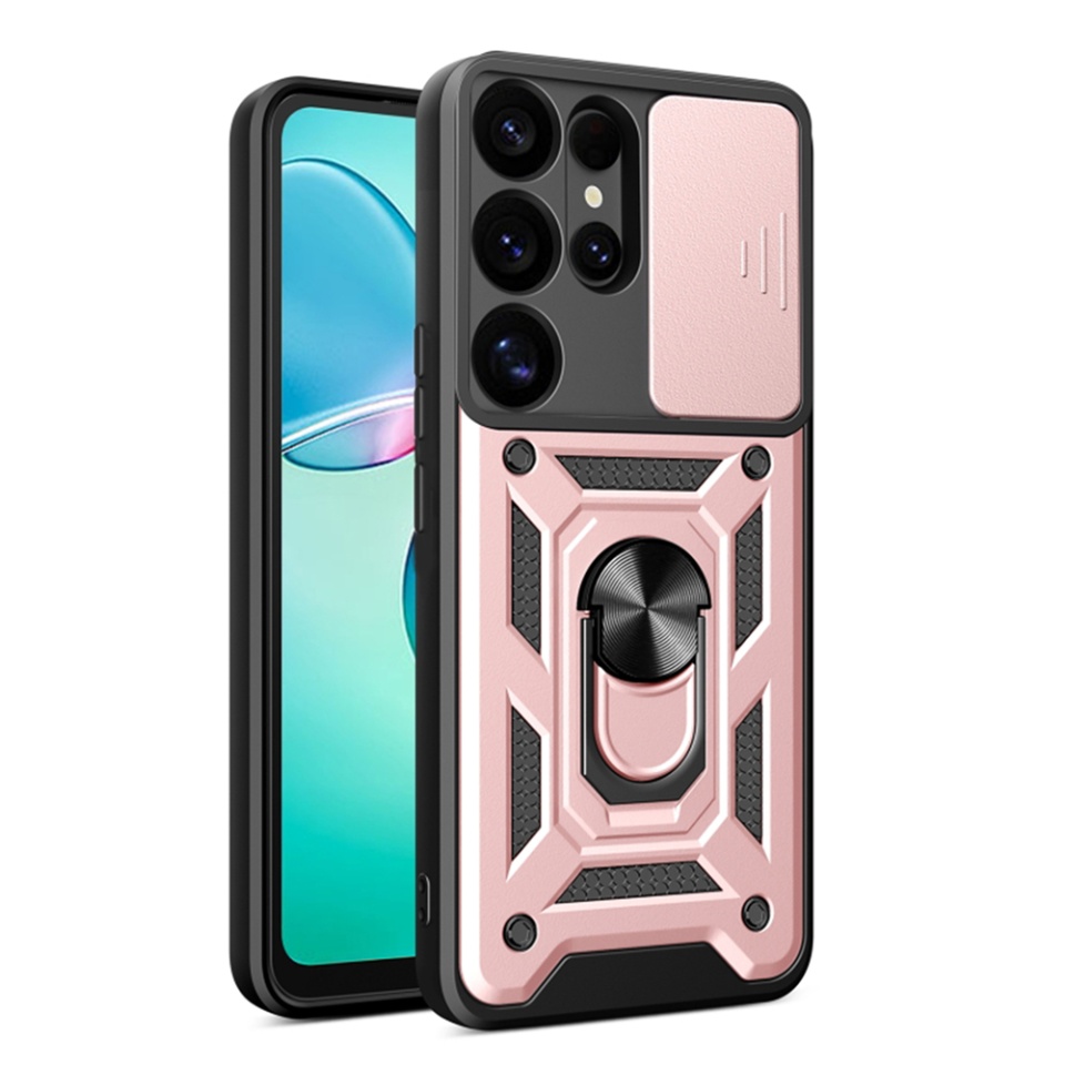 Husa pentru Samsung Galaxy S25 Ultra cu inel magnetic si protectie camera Skyddar CamShield - Roz