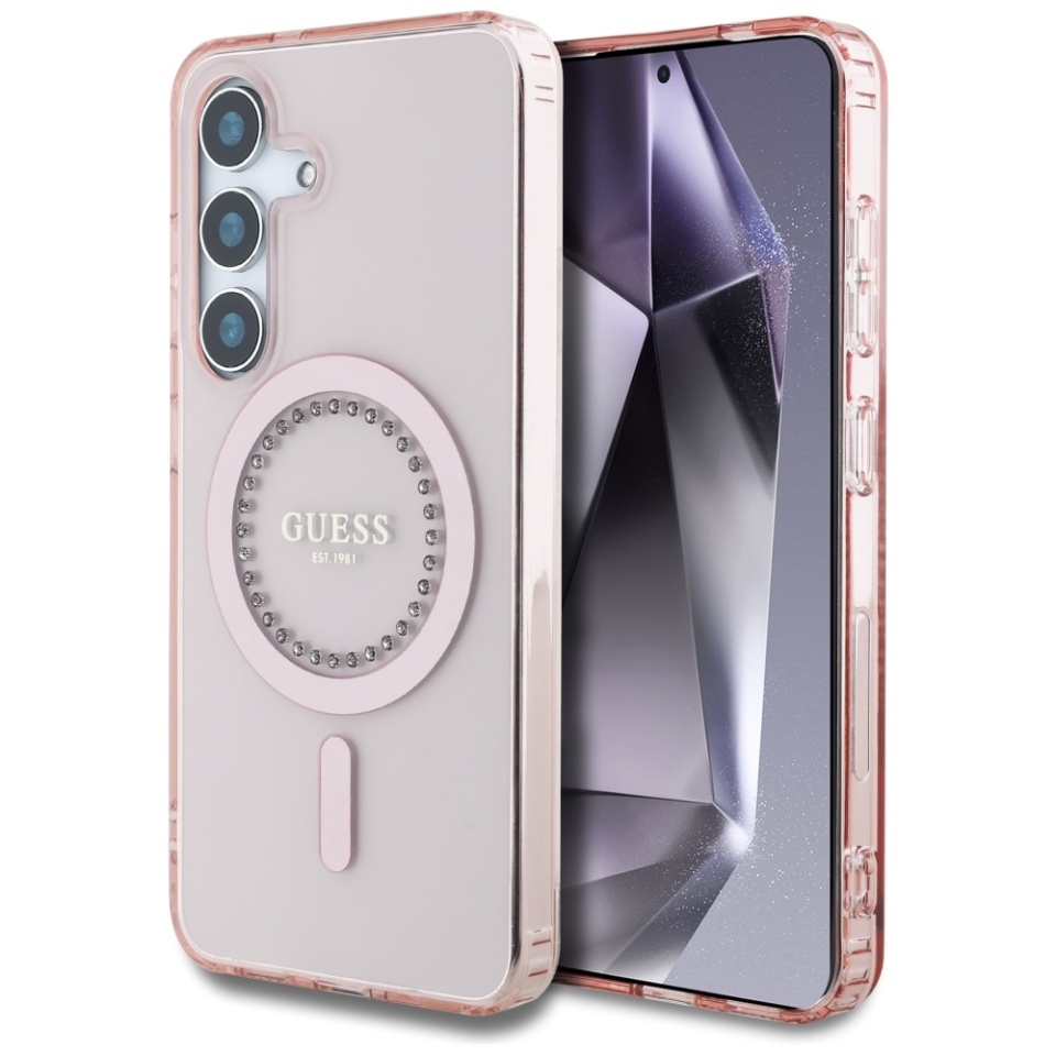 Husa pentru Samsung Galaxy S25 Ultra IML Rhinestones MagSafe, Guess - Roz