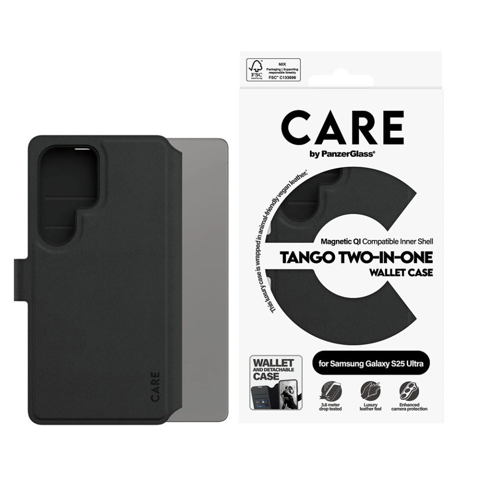 Husa pentru Samsung Galaxy S25 Ultra, PanzerGlass, CARE Feature Case Tango Two-in-One Wallet, Tip Carte Detasabila 2in1 cu Portofel si Prindere Magnetica, Piele Ecologica, Antisoc, Negru - 6
