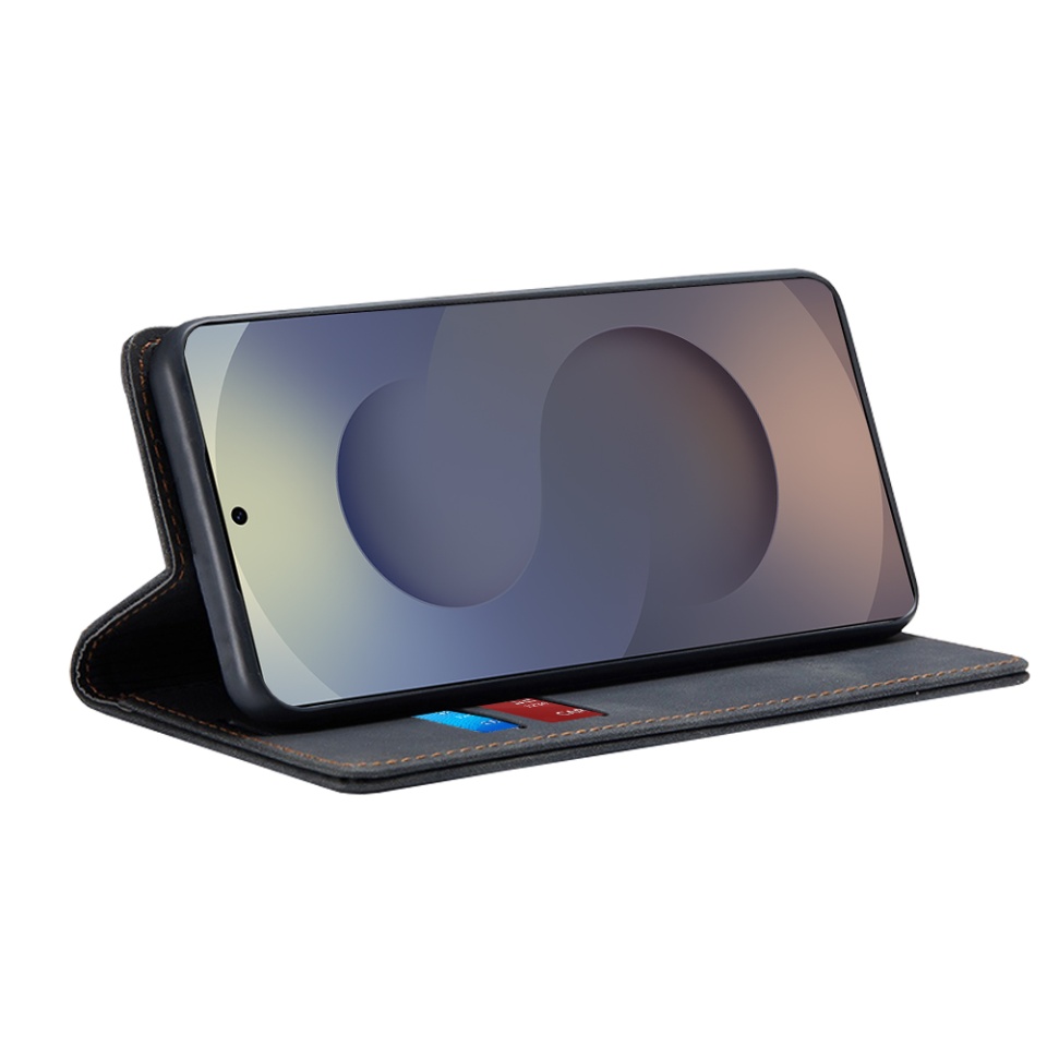 Husa pentru Samsung Galaxy S25 Ultra, SKYDDAR INNOVATION, Soft Wallet, tip Carte din piele Eco Premium, cu Portofel Interior, Negru, set cu sticker - 1 | YEO
