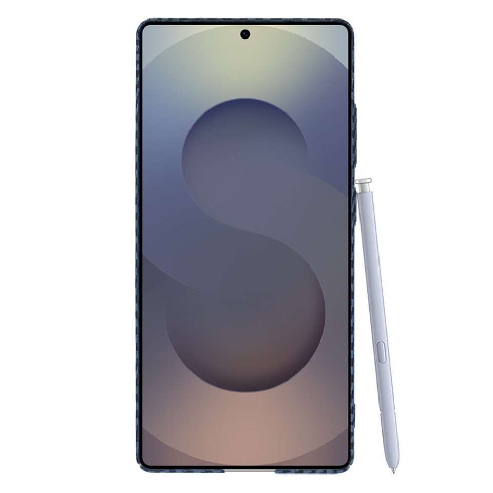 Husa pentru Samsung Galaxy S25 Ultra, SKYDDAR INNOVATION, textura carbon, Carbonite FiberShell, set cu sticker, Cyan, - 1 | YEO