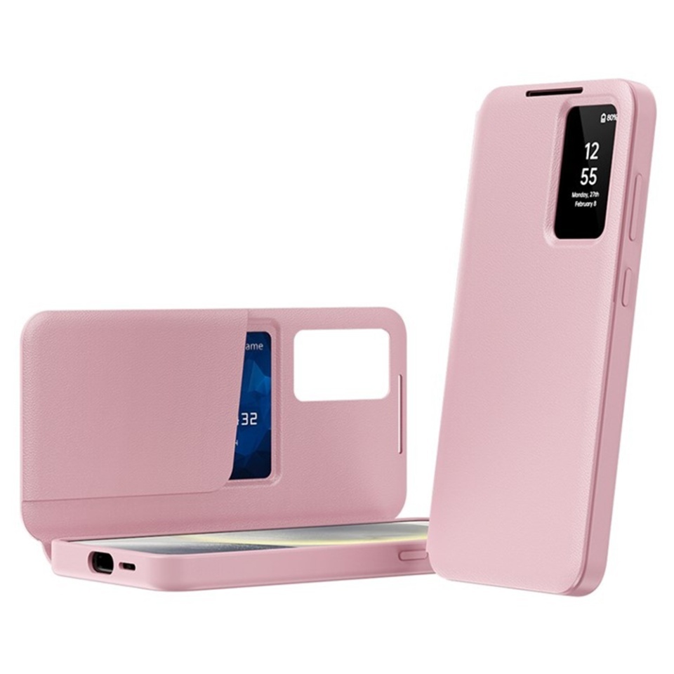 Husa pentru Samsung Galaxy S25 Ultra tip carte, Skyddar, cu portofel si SmartView, Premium, set cu sticker, Roz - 1 | YEO