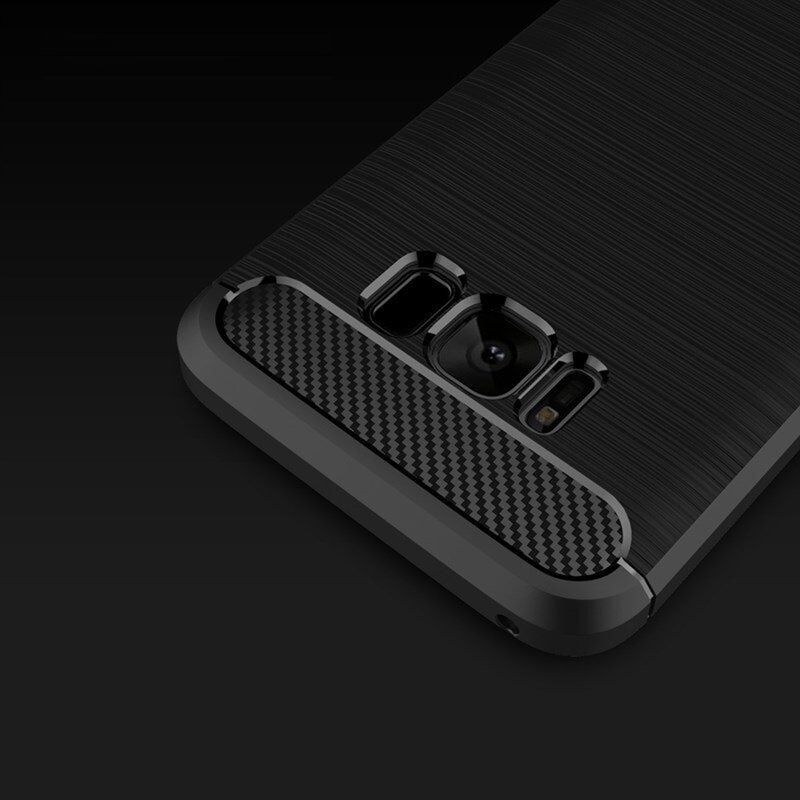Husa pentru Samsung Galaxy S8 Plus, SKYDDAR INNOVATION, Carbon Silicone, din Silicon Slim, cu textura Fibra Carbon, set cu sticker, Negru - 2 | YEO