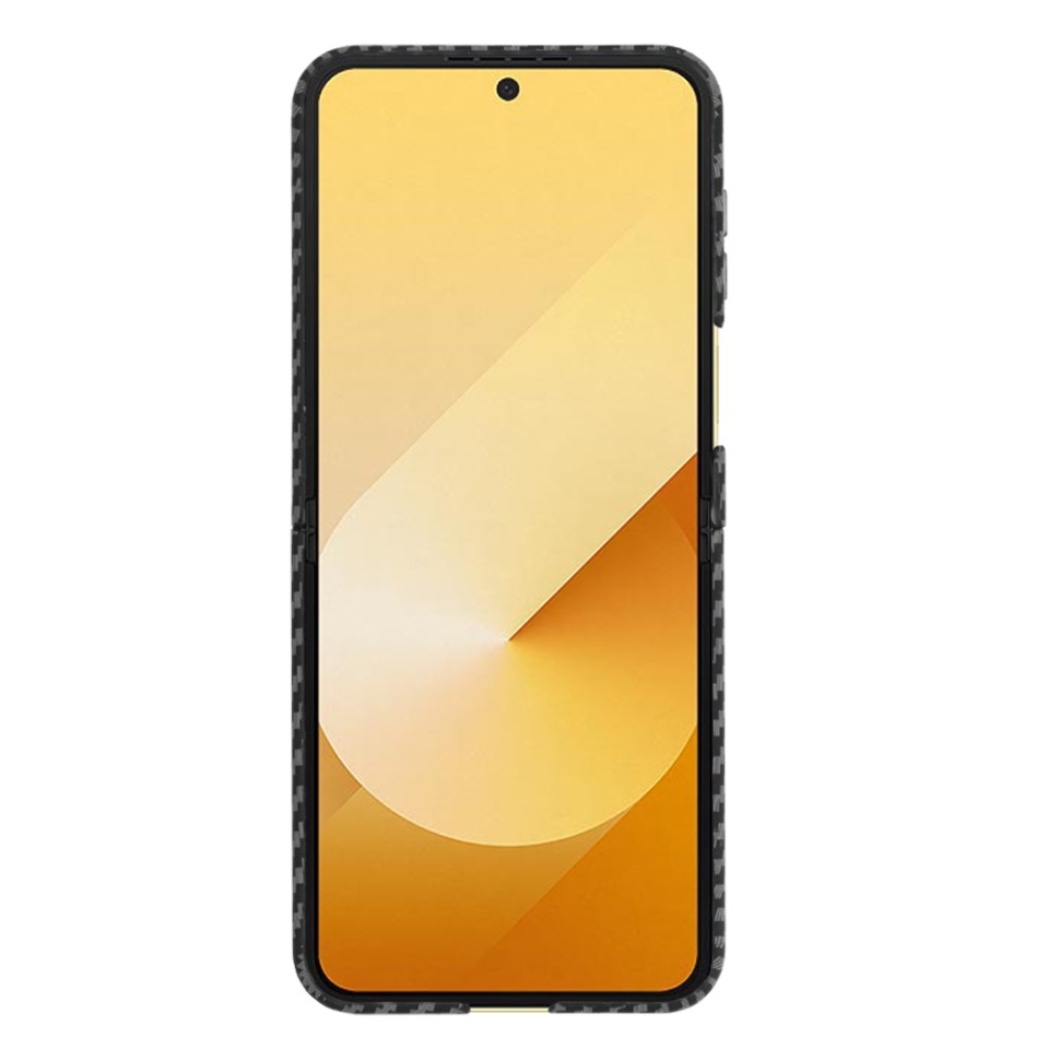 Husa pentru Samsung Galaxy Z Flip6 / Galaxy Z Flip7 FE, SKYDDAR INNOVATION, textura carbon, Carbonite FiberShell, set cu sticker, Negru, - 1 | YEO