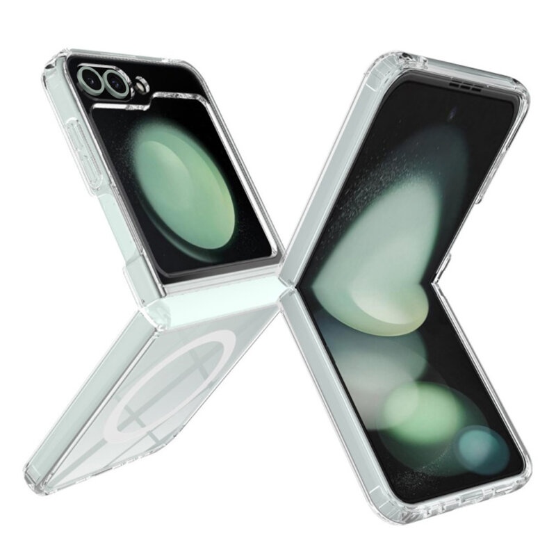 Husa pentru Samsung Galaxy Z Flip6, SKYDDAR INNOVATION, Shockproof MagSafe, Transparenta, set cu sticker
