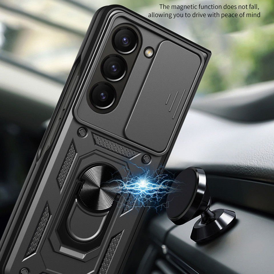 Husa pentru Samsung Galaxy Z Fold5 cu inel magnetic, Skyddar CamShield - Negru - 3 | YEO