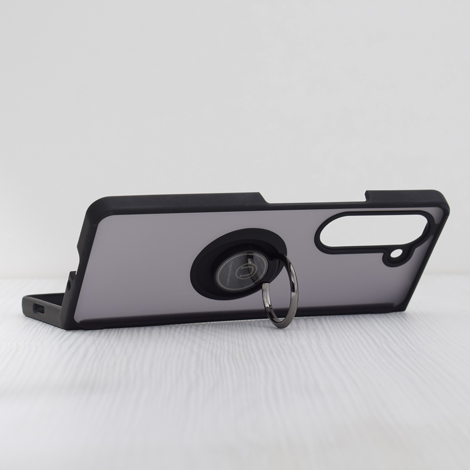 Husa pentru Samsung Galaxy Z Fold5, SKYDDAR INNOVATION, Glinth cu Inel Rotativ 360° Magnetic, Negru, set cu sticker - 1 | YEO