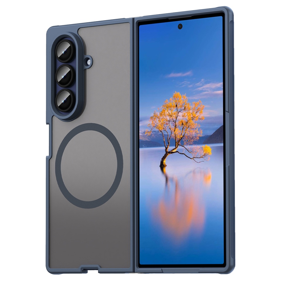 Husa pentru Samsung Galaxy Z Fold7, SKYDDAR INNOVATION, HaloFrost MagSafe II, Antisoc, set cu sticker, Bleumarin