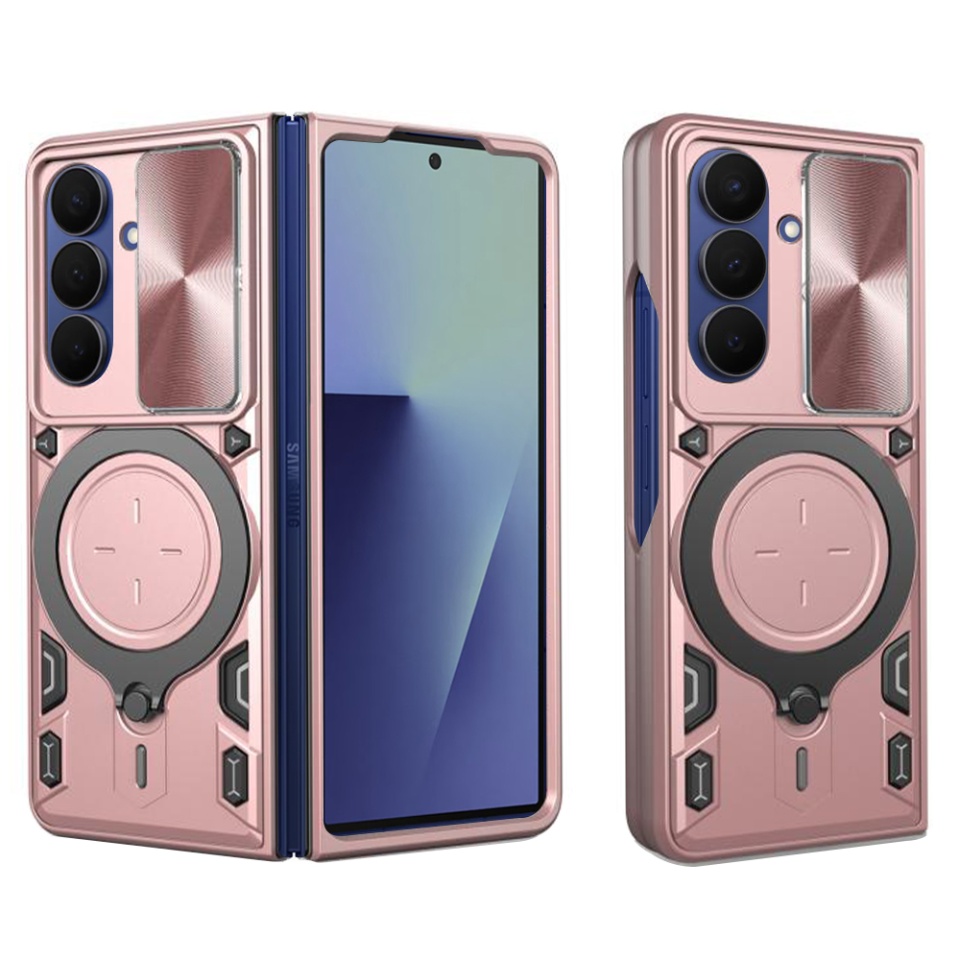 Husa pentru Samsung Galaxy Z Fold7, SKYDDAR INNOVATION, SafeCover, Inel Magnetic, Protectie Camera, Roz auriu, set cu sticker