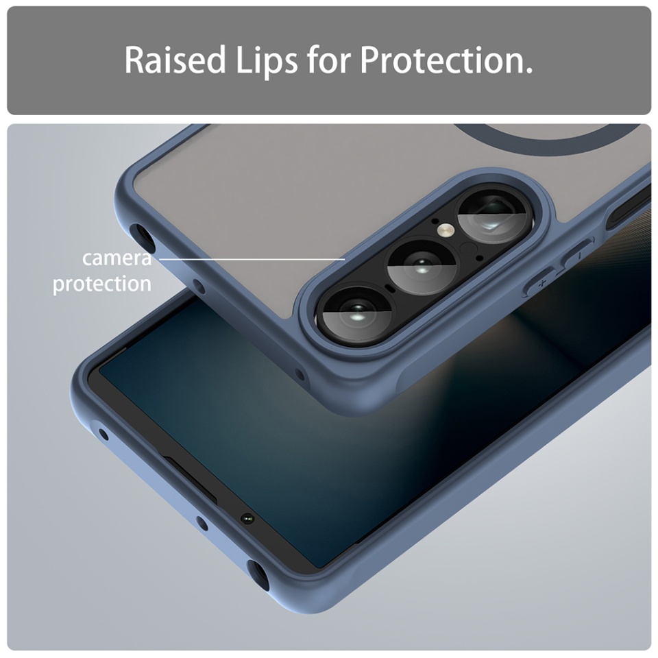 Husa pentru Sony Xperia 1 VII, SKYDDAR INNOVATION, HaloFrost MagSafe II, Antisoc, set cu sticker, Bleumarin - 3 | YEO
