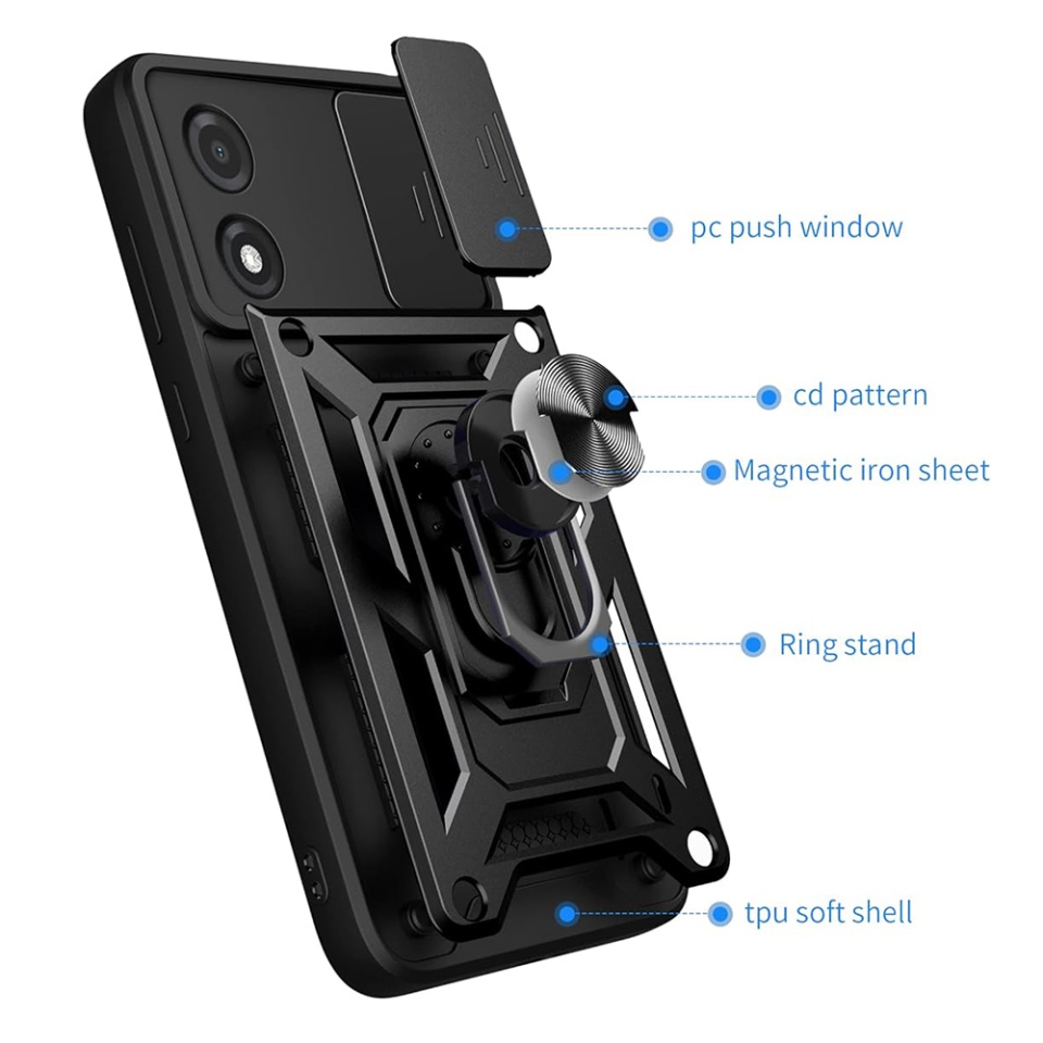Husa pentru Tecno Pova 5 Pro, SKYDDAR INNOVATION, CamShield, Inel magnetic, set cu sticker, Negru - 1 | YEO