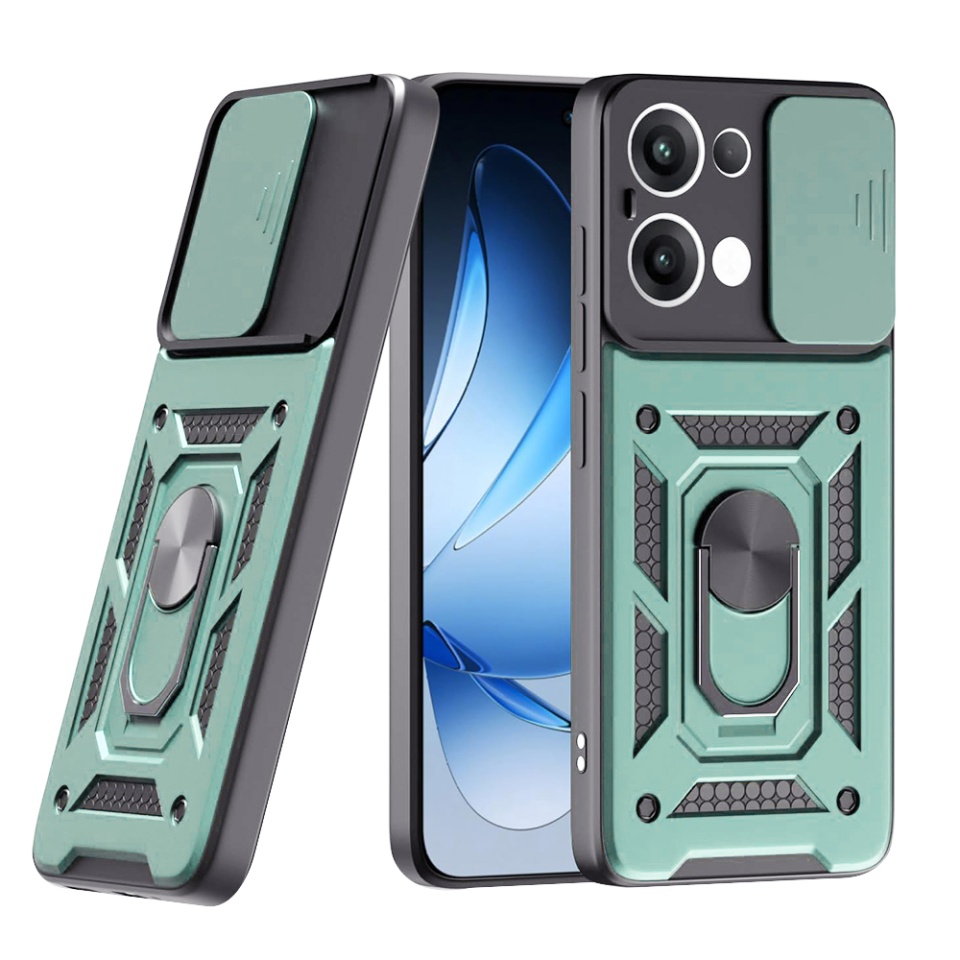 Husa pentru telefon, SKYDDAR INNOVATION, Oppo Reno13, CamShield, Antisoc, Inel Magentic, set cu sticker, Verde
