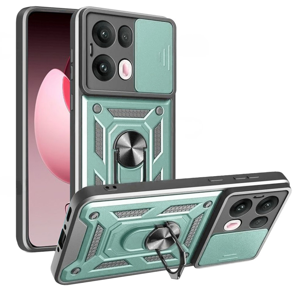 Husa pentru telefon, SKYDDAR INNOVATION, Oppo Reno13 Pro, CamShield, Antisoc, Inel Magentic, set cu sticker, Verde