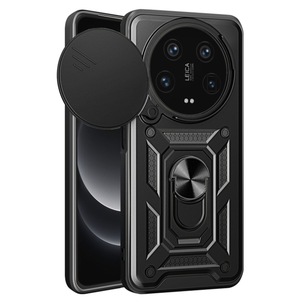 Husa pentru Xiaomi 14 Ultra, SKYDDAR INNOVATION, CamShield, Inel magnetic, set cu sticker, Negru